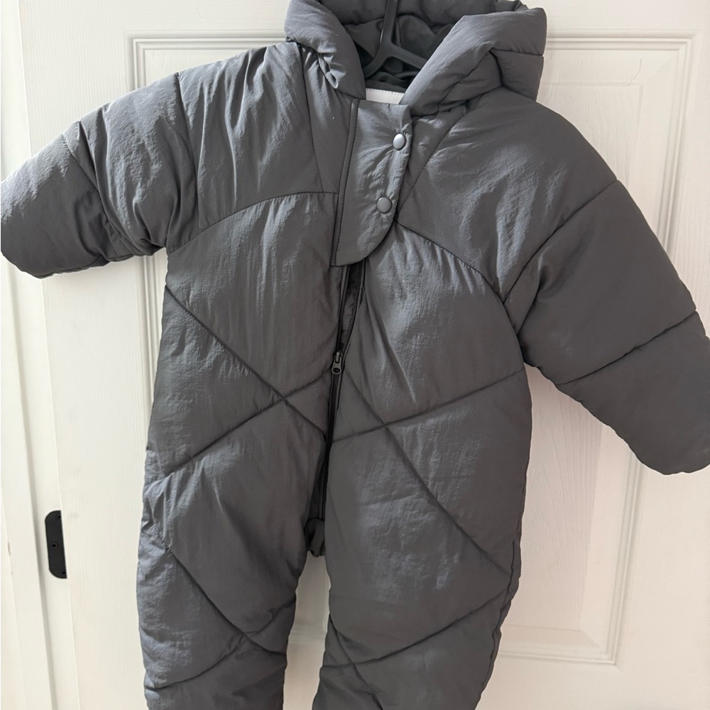 Zara Charcoal Quilted Baby Snowsuit